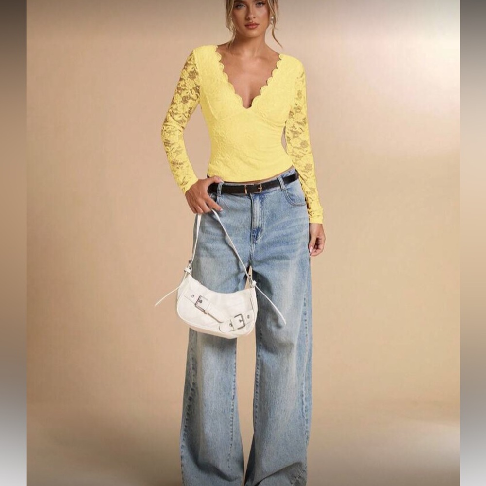 Boho Yellow Floral Lace Blouse - Picture 4 of 7